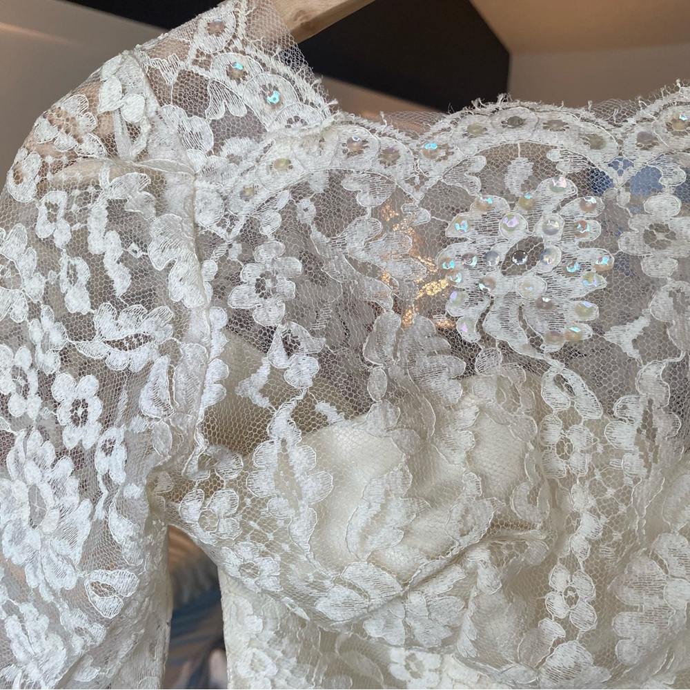 Vintage 40s/50s handmade tulle Fairy Ivory Lace Tiered Layered Wedding Dress XS - Picture 13 of 15
